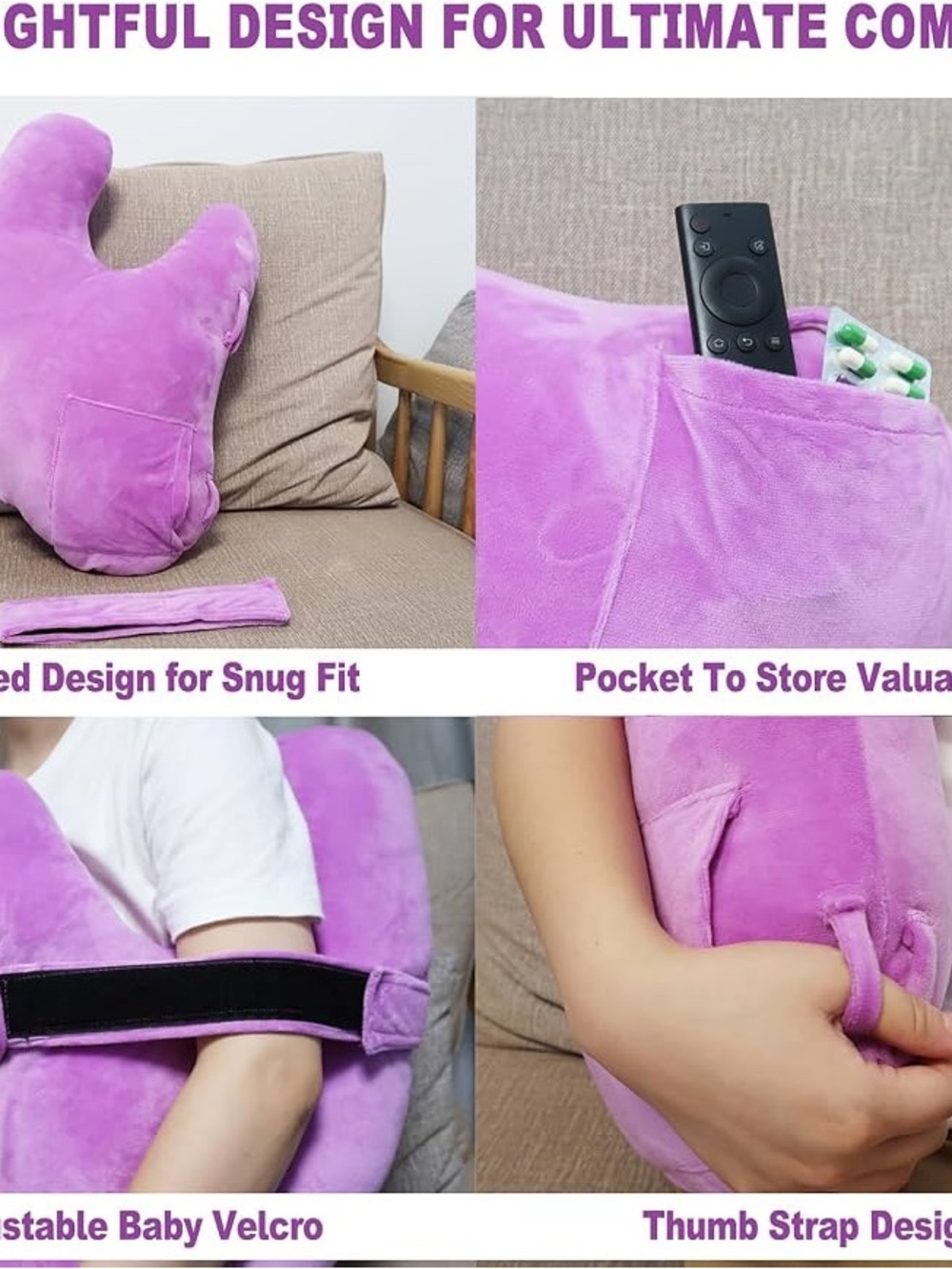 Plush Purple shoulder surgery Arm Pillow with Pocket and Thumb Strap - Unbranded